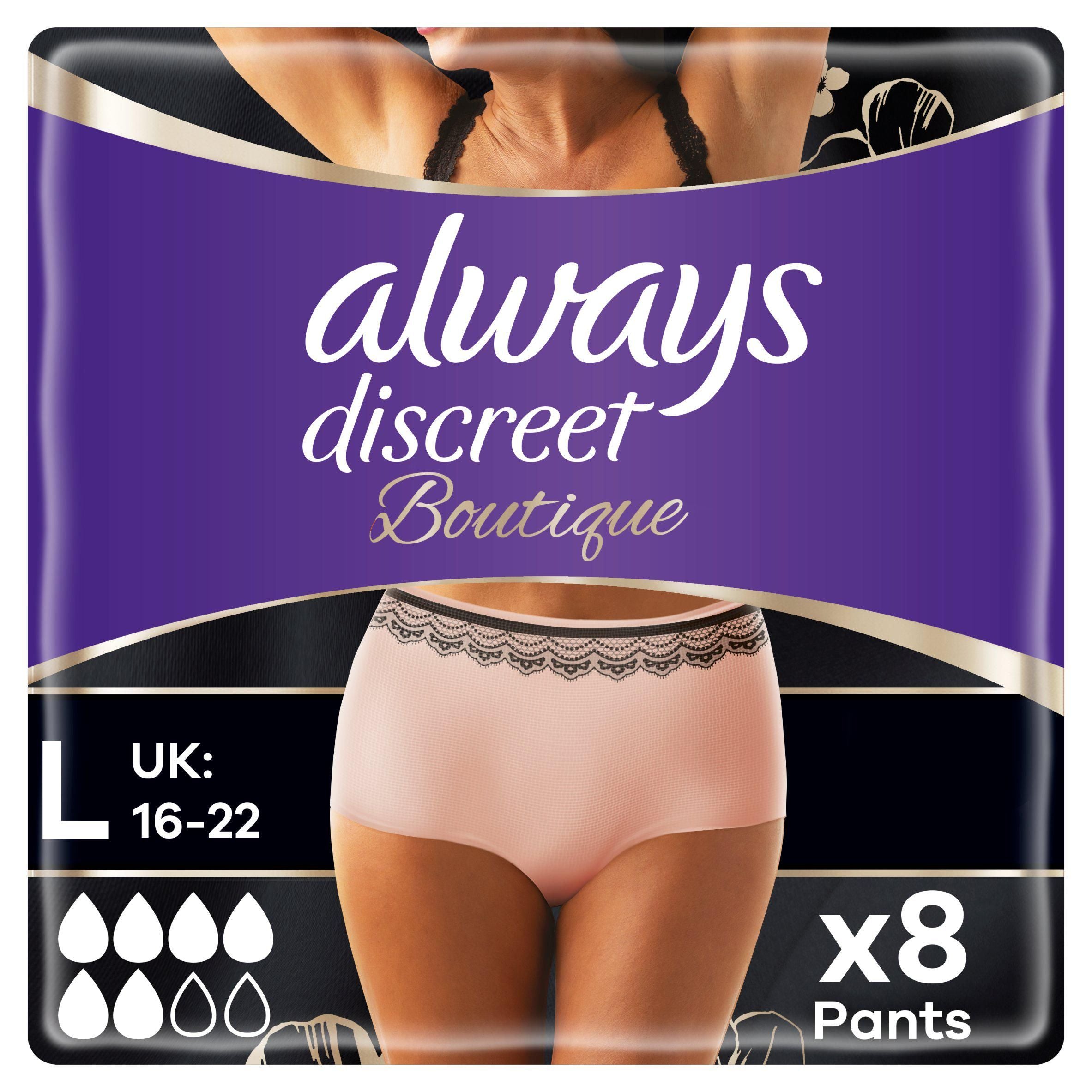 Always Discreet Boutique Women Beige Plus L Incontinence Pants x8 - McGrocer