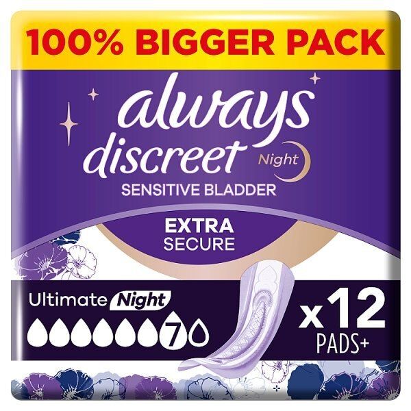 Always Discreet Incontinence Pads Plus Ultimate Night X12 - McGrocer