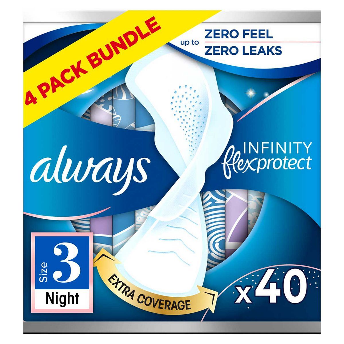 Always Infinity Night (Size 3) Sanitary Towels Wings 10 Pads x4 Bundle - McGrocer