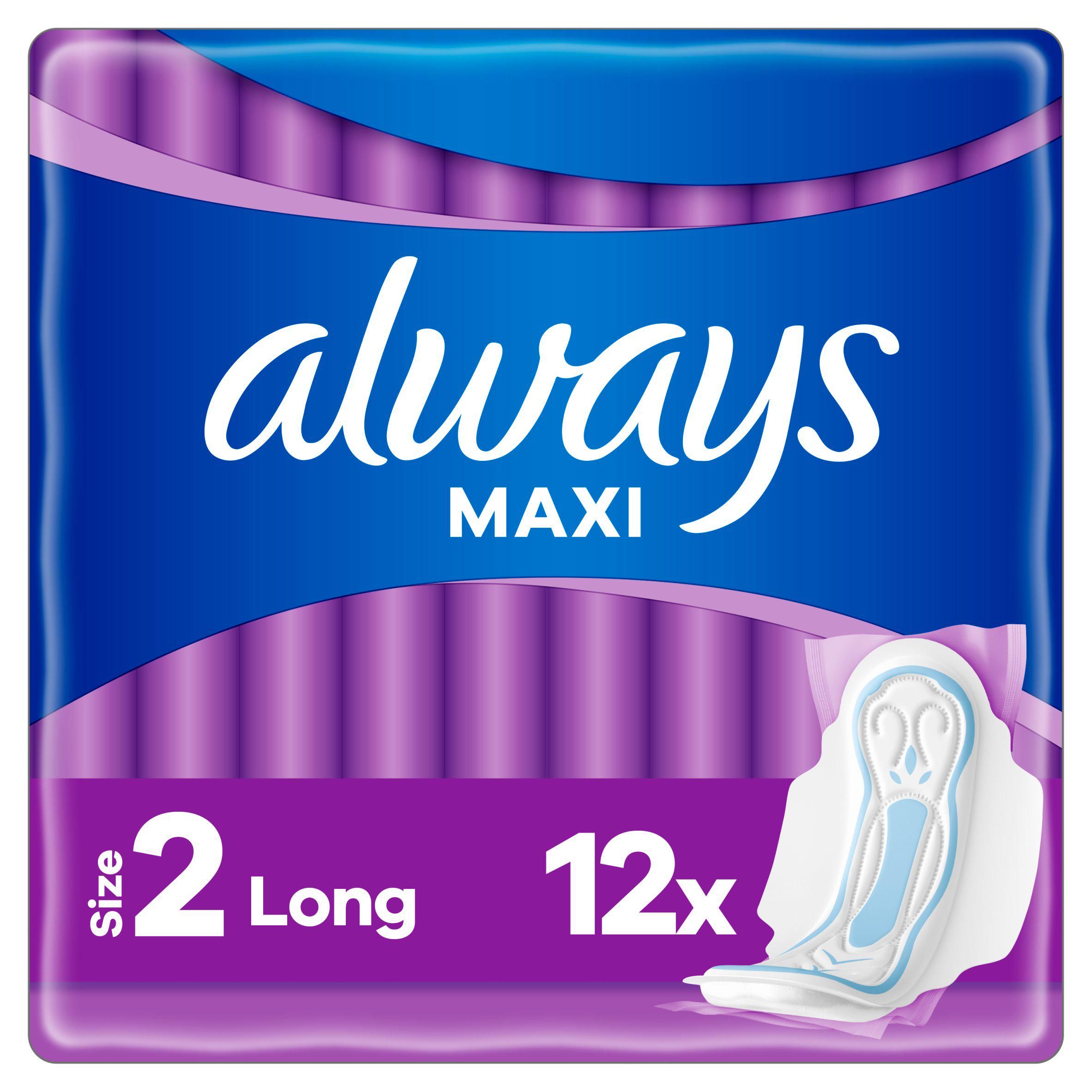 Always Maxi Long (Size 2) Sanitary Towels Wings x12 - McGrocer