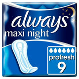 Always Maxi Profresh Night Sanitary Towels Without Wings x9 - McGrocer