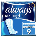 Always Maxi Profresh Night Sanitary Towels Without Wings x9 - McGrocer
