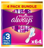 Always Platinum Day & Night (Size 3) Pads Wings 16 Sanitary Towels x4 Bundle - McGrocer