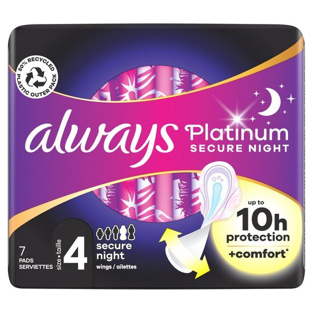 Always Platinum Sanitary Pads Secure Night (Size 4) Wings   7 per pack - McGrocer