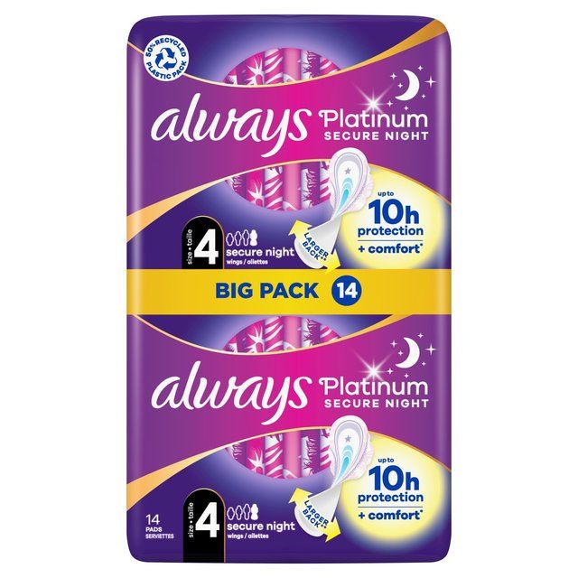 Always Platinum Secure Night Sanitary Towels Wings Size 4 14 per pack - McGrocer