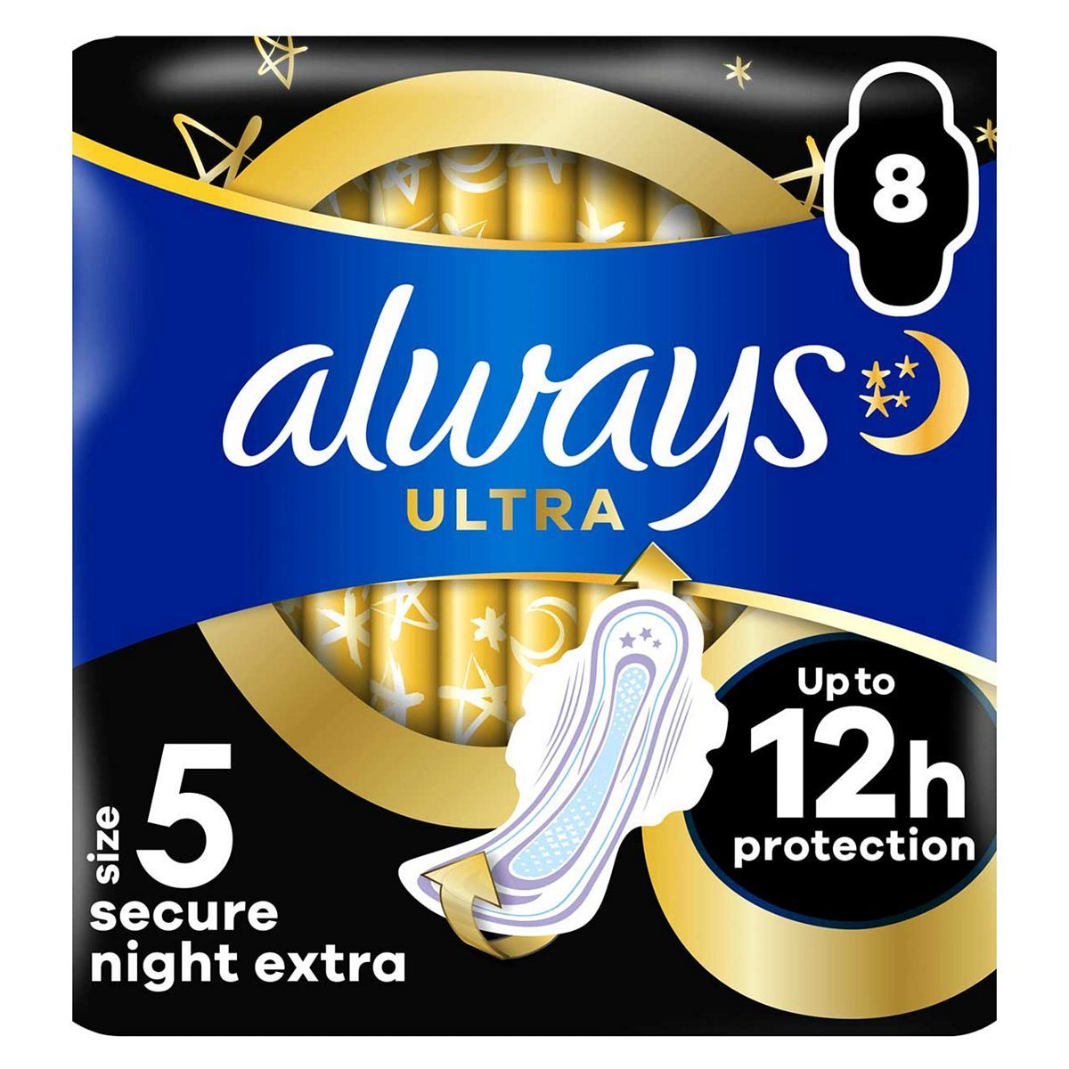 Always Ultra Sanitary Towels Secure Night Extra (Size 5) Wings X8 Pads - McGrocer