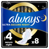 Always Ultra Sanitary Towels Secure Night Wings Size 4 Pads x8 - McGrocer
