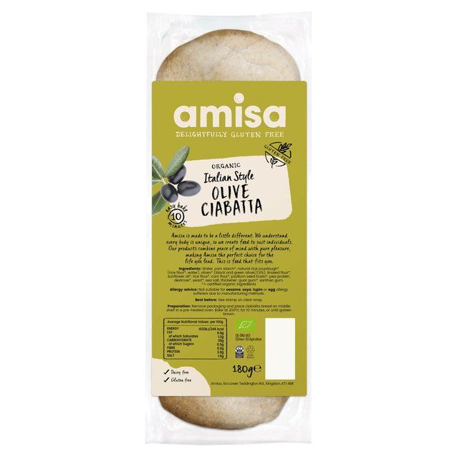 Amisa Organic Gluten Free Olive Ciabatta 180g - McGrocer