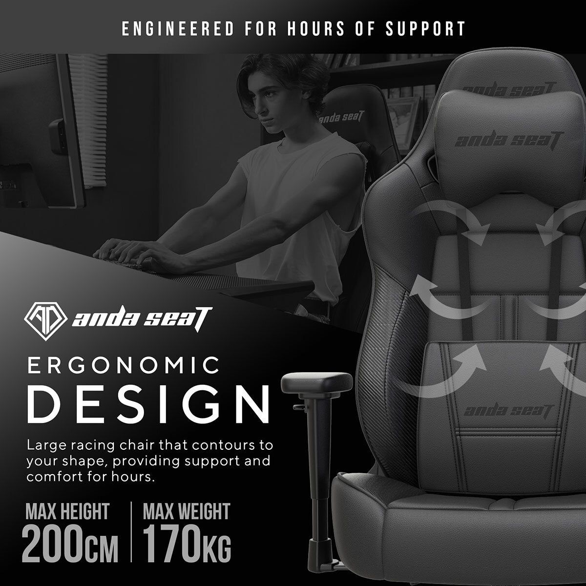 anda seaT Dark Demon Dragon Gaming Chair, Black - McGrocer