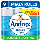 Andrex Classic Clean 9 Mega Toilet Rolls, 50% More Sheets Per Roll - McGrocer