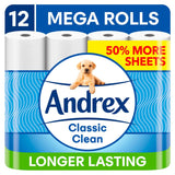 Andrex Classic Clean Mega XL Toilet Roll 12 = 18 Rolls - McGrocer