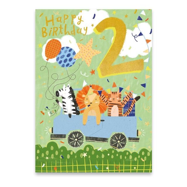 Animal Party Truck 2nd Birthday Card - McGrocer