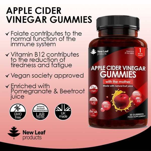 Apple Cider Vinegar, 30 Vegan Gummies + Vitamin B12 Folate - McGrocer