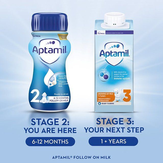 Aptamil 2 Follow On Formula Baby Milk Liquid 6-12 Months Multipack 6 x 200ml - McGrocer