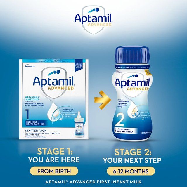 Aptamil Advanced 1 First Formula Baby Milk Liquid Starter Pack from Birth    6 x 70ml - McGrocer