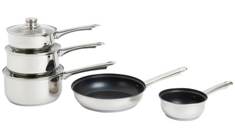 Argos Home Stainless Steel 5 Piece Pan Set - Silver - McGrocer