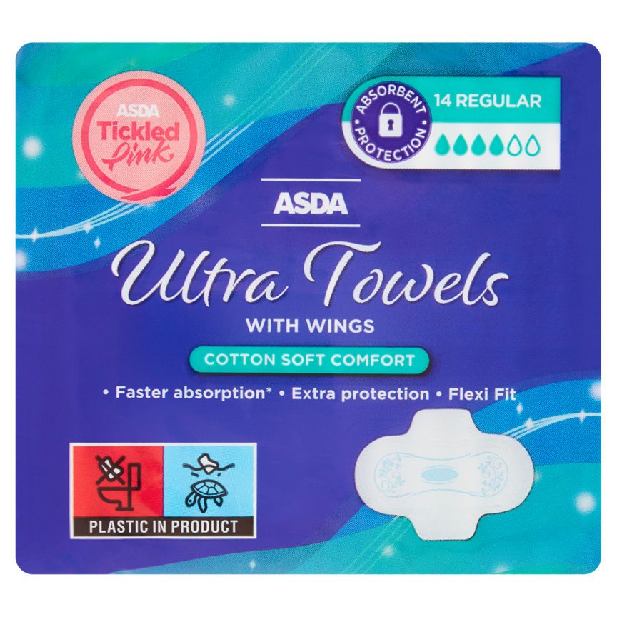 ASDA 14 Regular Ultra Towels with Wings - McGrocer