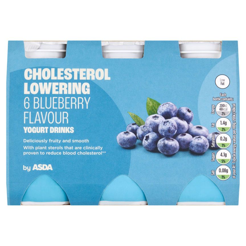 ASDA Cholesterol Lowering 6 x 100g Blueberry Flavour Yogurt Drinks - McGrocer