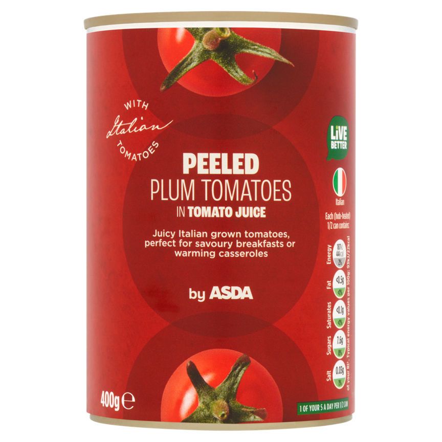 ASDA Peeled Plum Tomatoes in Tomato Juice 400g - McGrocer
