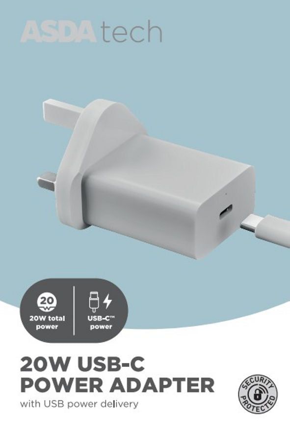 ASDA Tech Mains Charger with Type C Cable - 20w - McGrocer