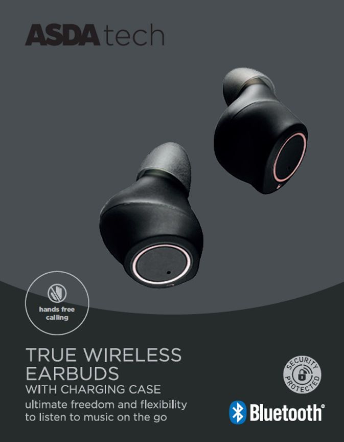 ASDA Tech True Wireless Earphones With Charging Case - Black - McGrocer