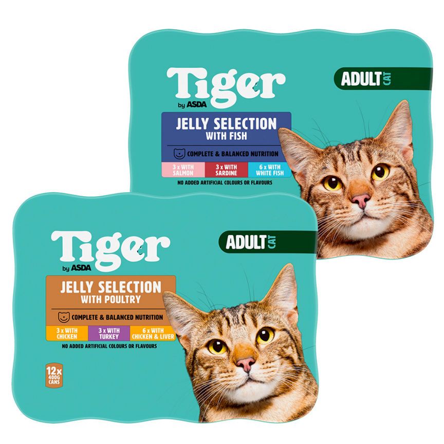 ASDA Tiger Fish Selection & Meat Favourites Cat Food Tins x24 Bundle - McGrocer