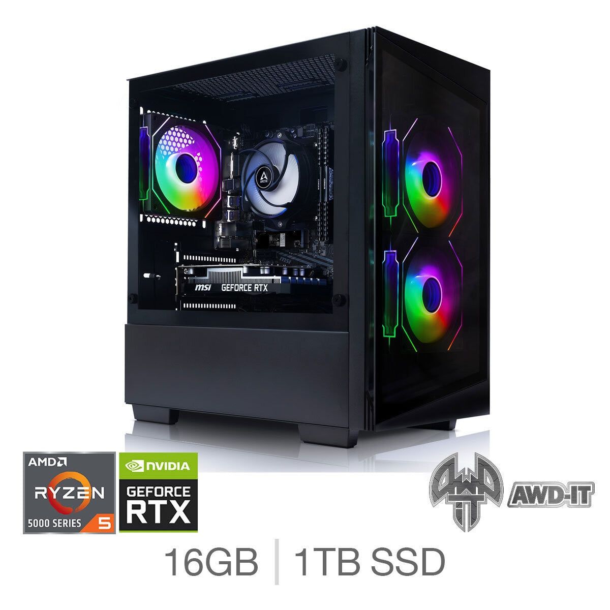 AWD-IT Defiant 3, AMD Ryzen 5, 16GB RAM, 1TB SSD, NVIDIA GeForce RTX 3050, Gaming Desktop PC - McGrocer