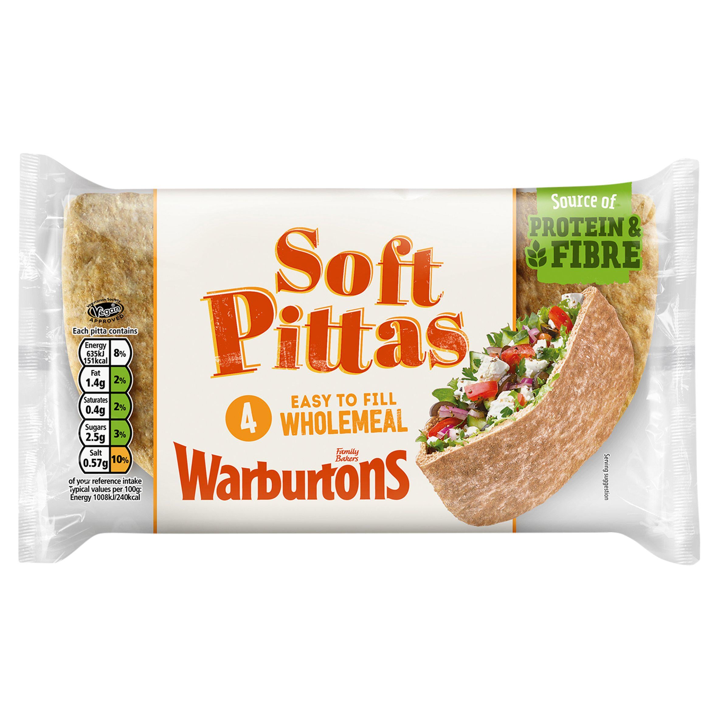 Warburtons Wholemeal Soft Pittas x4 GOODS Sainsburys