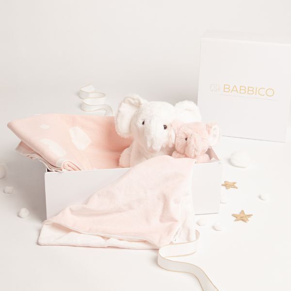 Babbico Elephant Toy, Pink Blanket & Comforter Baby Gift Set - McGrocer