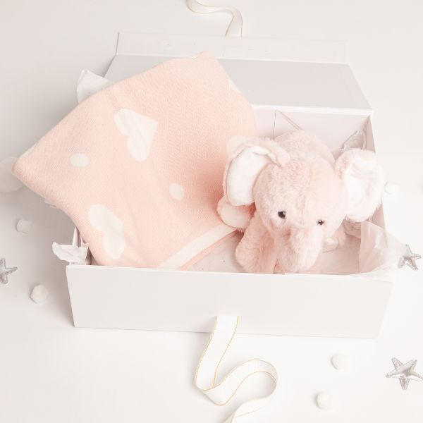 Babbico Pink Elephant Toy And Heart Blanket Baby Gift Set - McGrocer