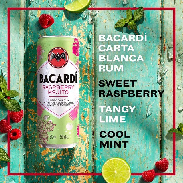 Bacardi Raspberry Mojito Premix Rum Cocktail 250ml - McGrocer