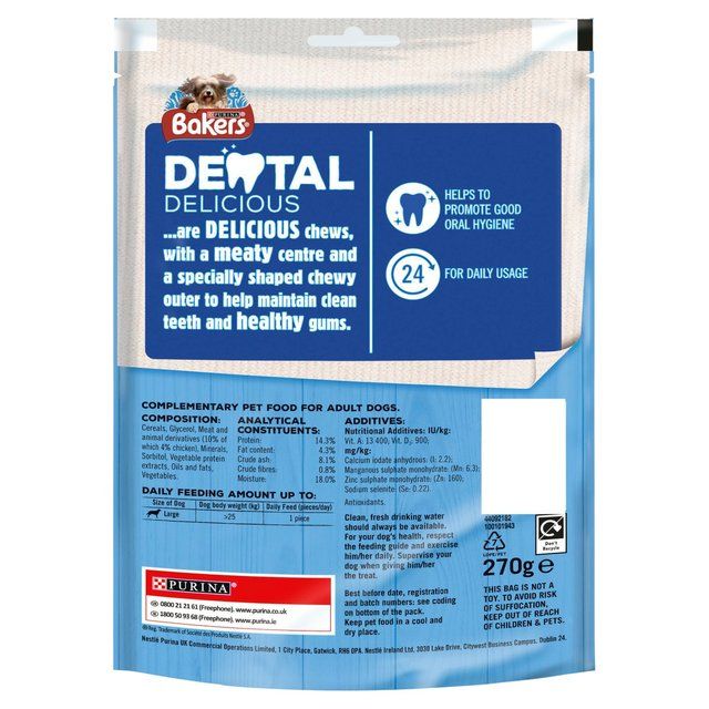 Bakers Dental Delicious Large Chicken Dog Chews   270g - McGrocer