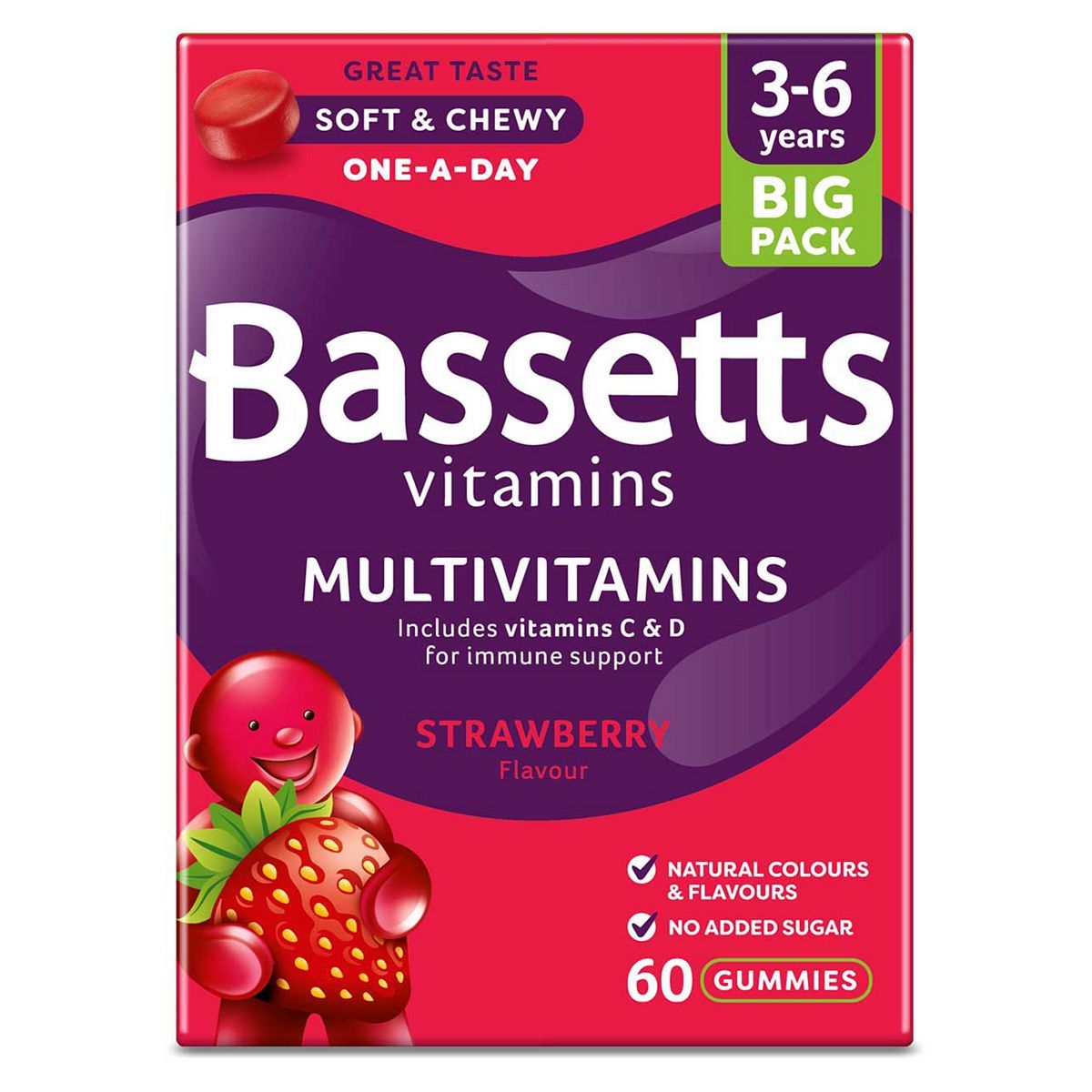 Bassetts Multivitamins Strawberry Flavour Soft and Chewies 3-6 Years - 60 Pack - McGrocer