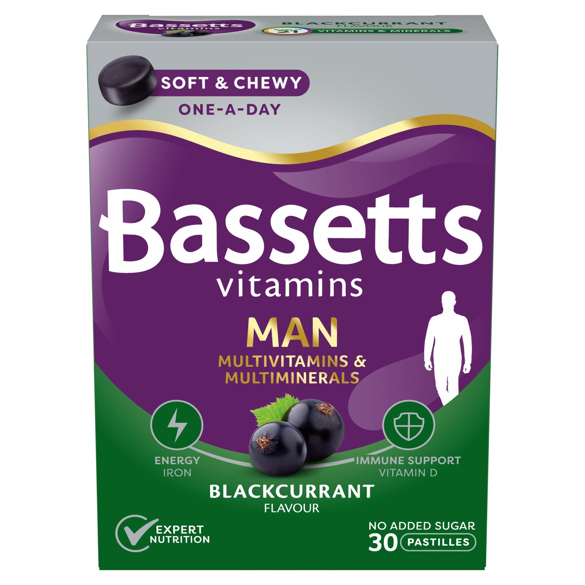 Bassetts Vitamins Man Multivitamins & Multiminerals Blackcurrant Flavour Pastilles x30 - McGrocer