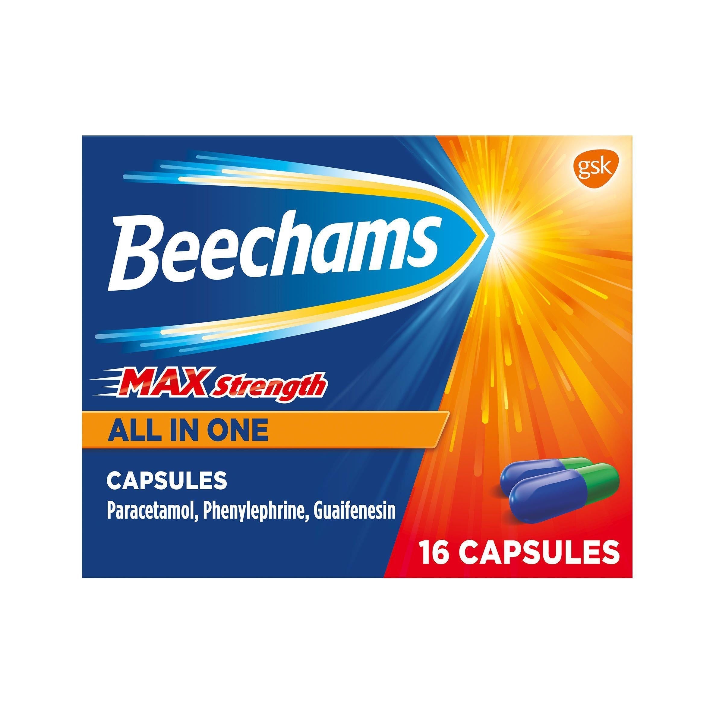 Beechams Max Strength All In One Cold & Flu Capsules x16 - McGrocer