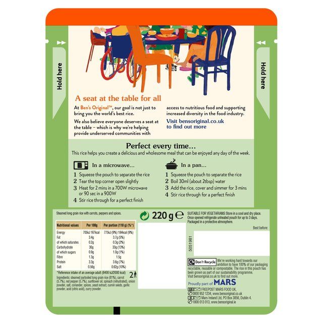 Ben's Original Vegetable Pilau Microwave Rice 220g - McGrocer
