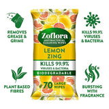 Zoflora Lemon Zing Antibacterial Multi-surface Wipes 70 per pack - McGrocer