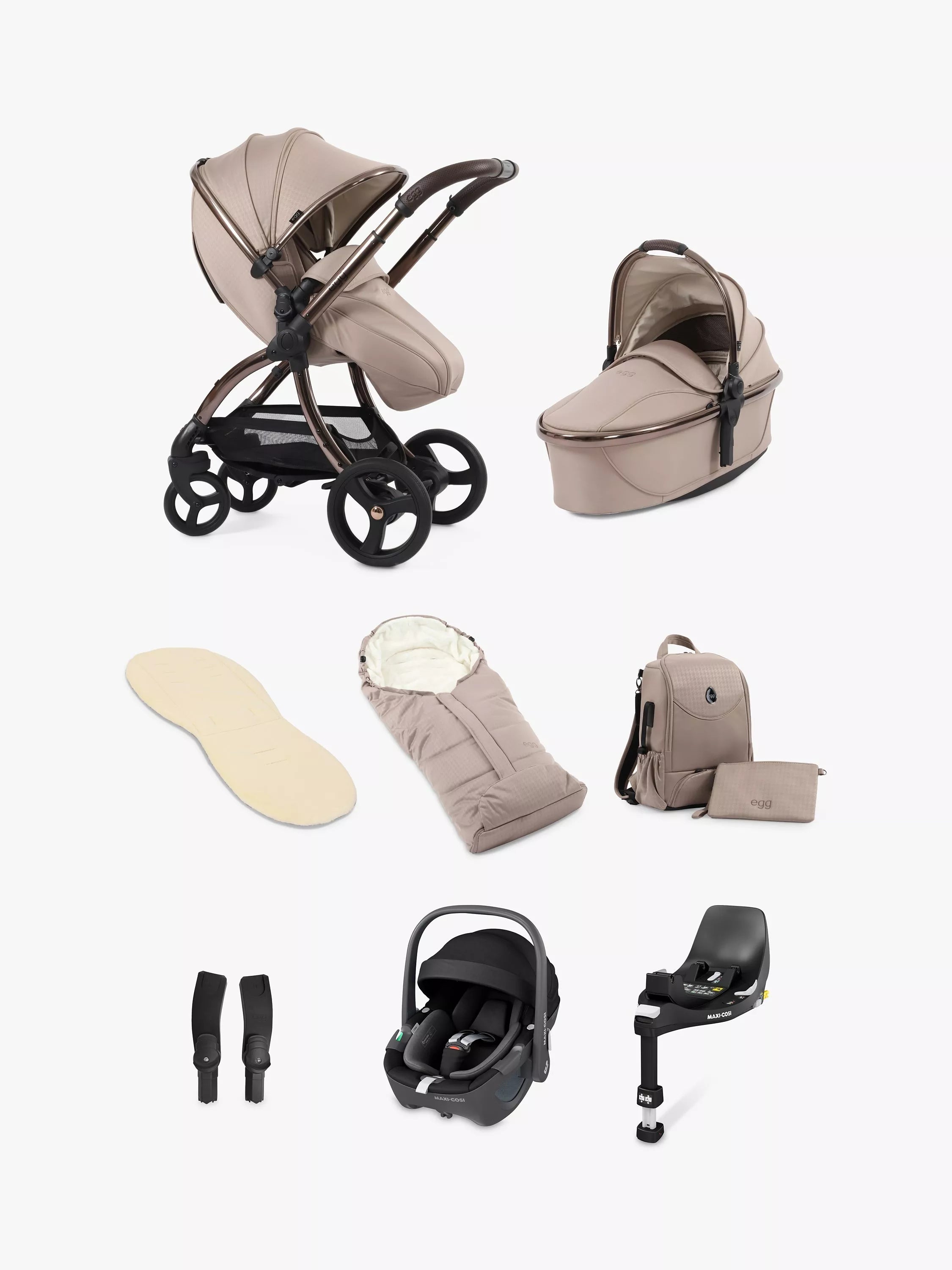 egg3 Pushchair, Carrycot & Accessories with Maxi-Cosi Pebble 360 Pro Car Seat and Base Luxury Bundle - McGrocer