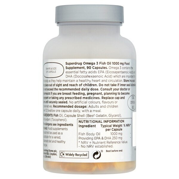 Superdrug Omega 3 Fish Oil 1000mg High Strength 90 Capsules GOODS Superdrug