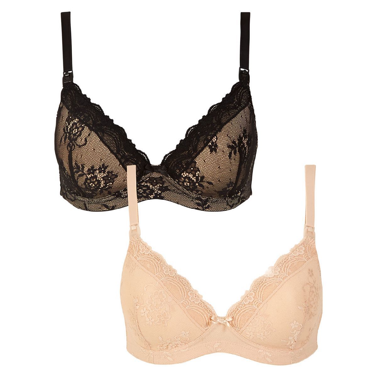 Black and Nude Lace Nursing T-Shirt Bras - 2 Pack - McGrocer