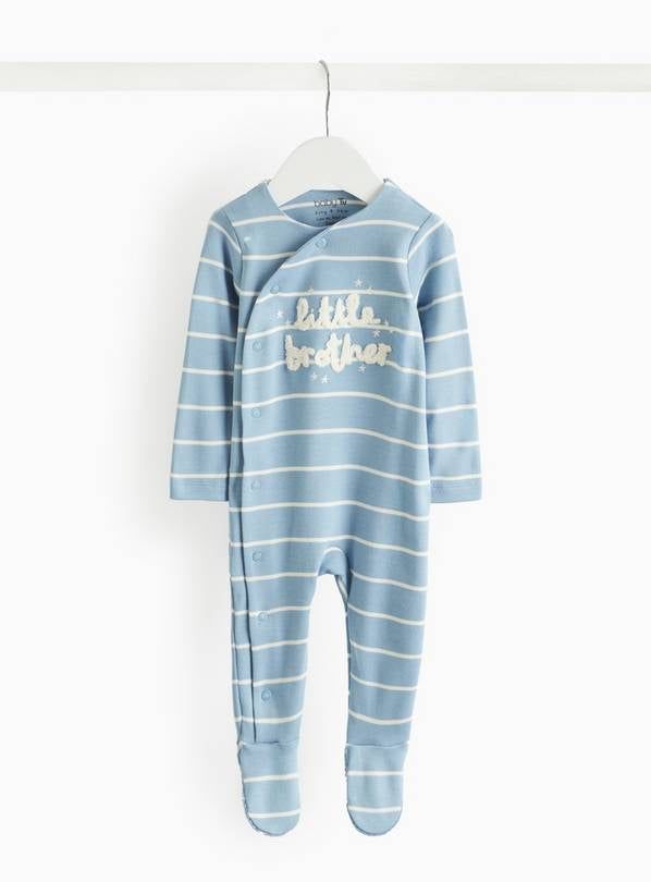 Blue Little Brother Slogan Striped Sleepsuit 18-24 months - McGrocer