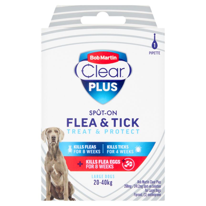 Bob Martin Clear Plus Spot-On Flea & Tick Solution for Large Dogs 1 Pipette - McGrocer