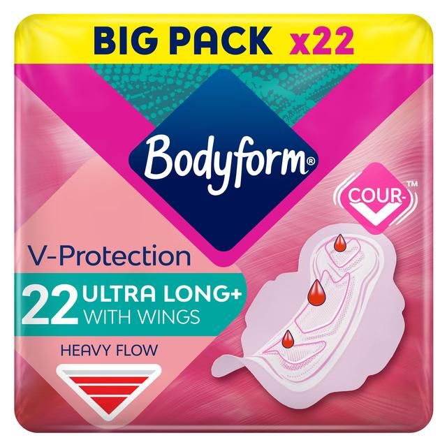 Bodyform Cour-V Ultra Long Sanitary Towels Wings 22 per pack - McGrocer