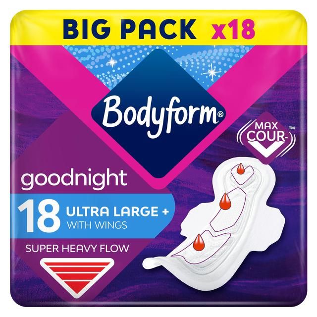 Bodyform Cour-V Ultra Night Sanitary Towels Wings 18 per pack - McGrocer