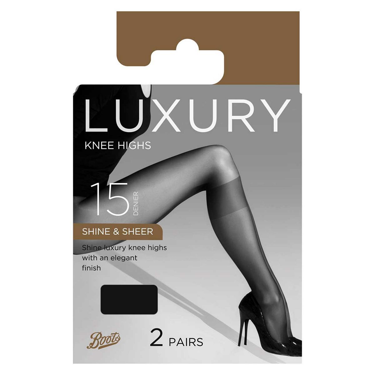 Boots 15 Denier Shine and Sheer Knee High Black One Size - McGrocer