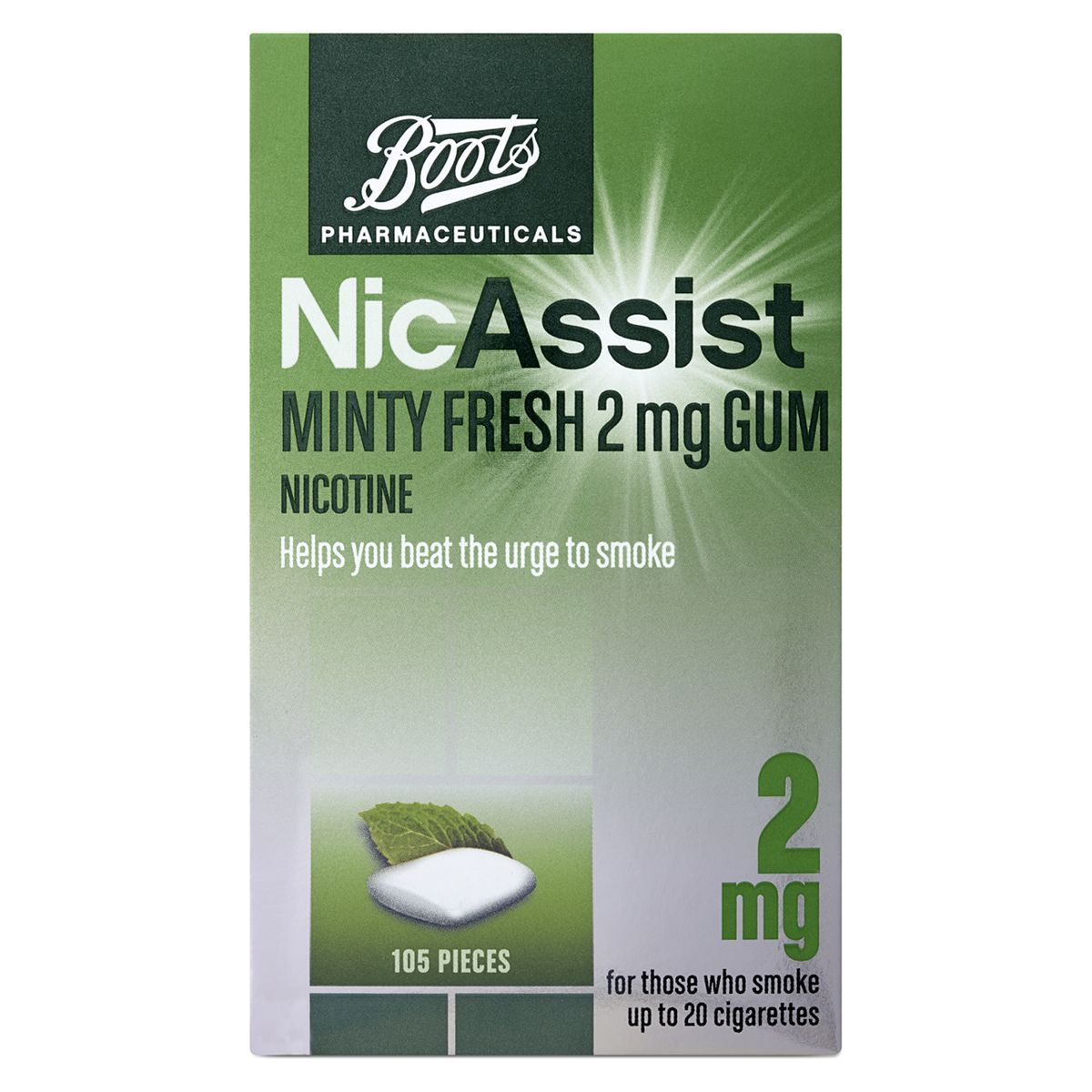 Boots NicAssist Minty Fresh 2 mg Gum - 105 Pieces - McGrocer