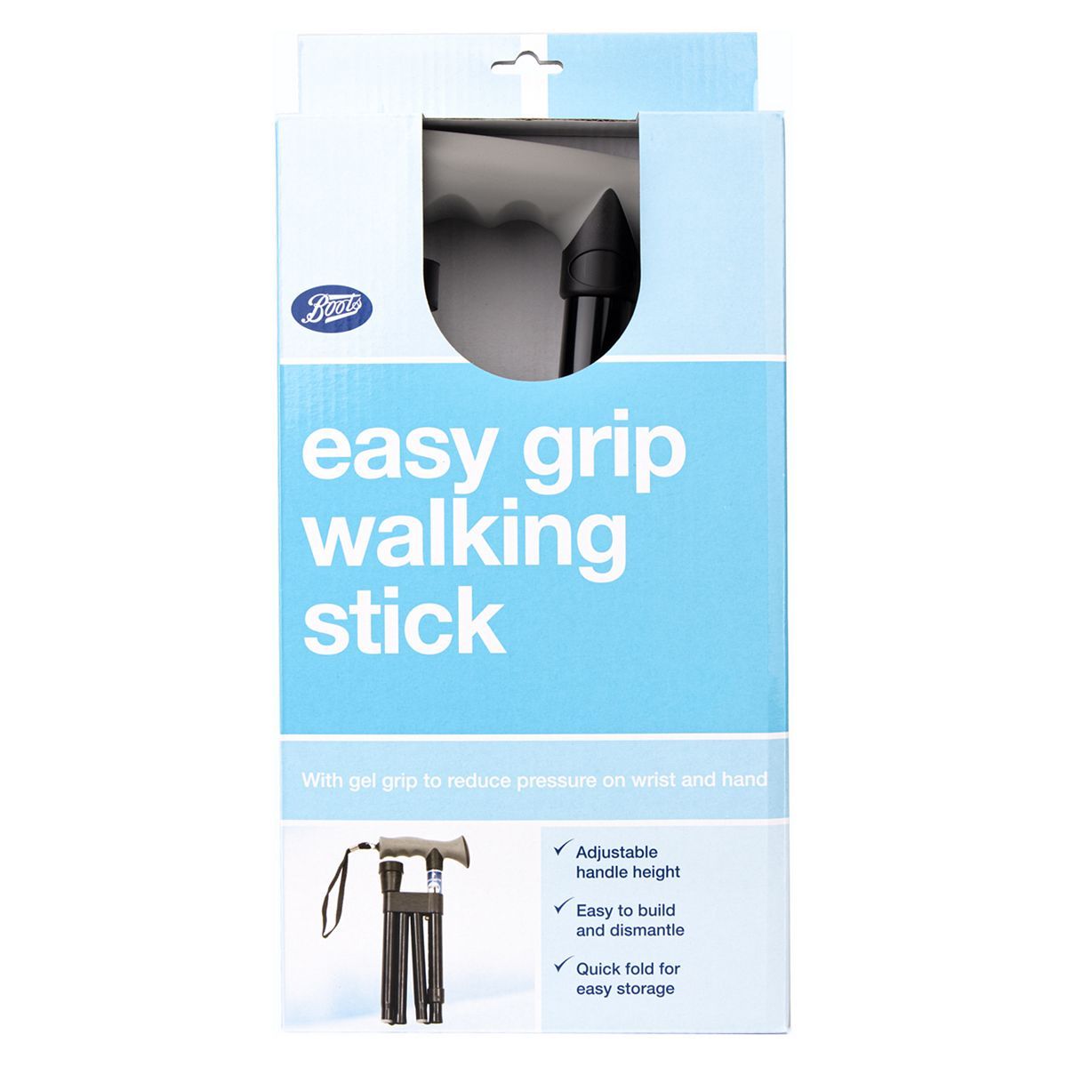 Boots Pharmaceuticals Easy Grip Folding Walking Stick with Gel Handle - Black - McGrocer