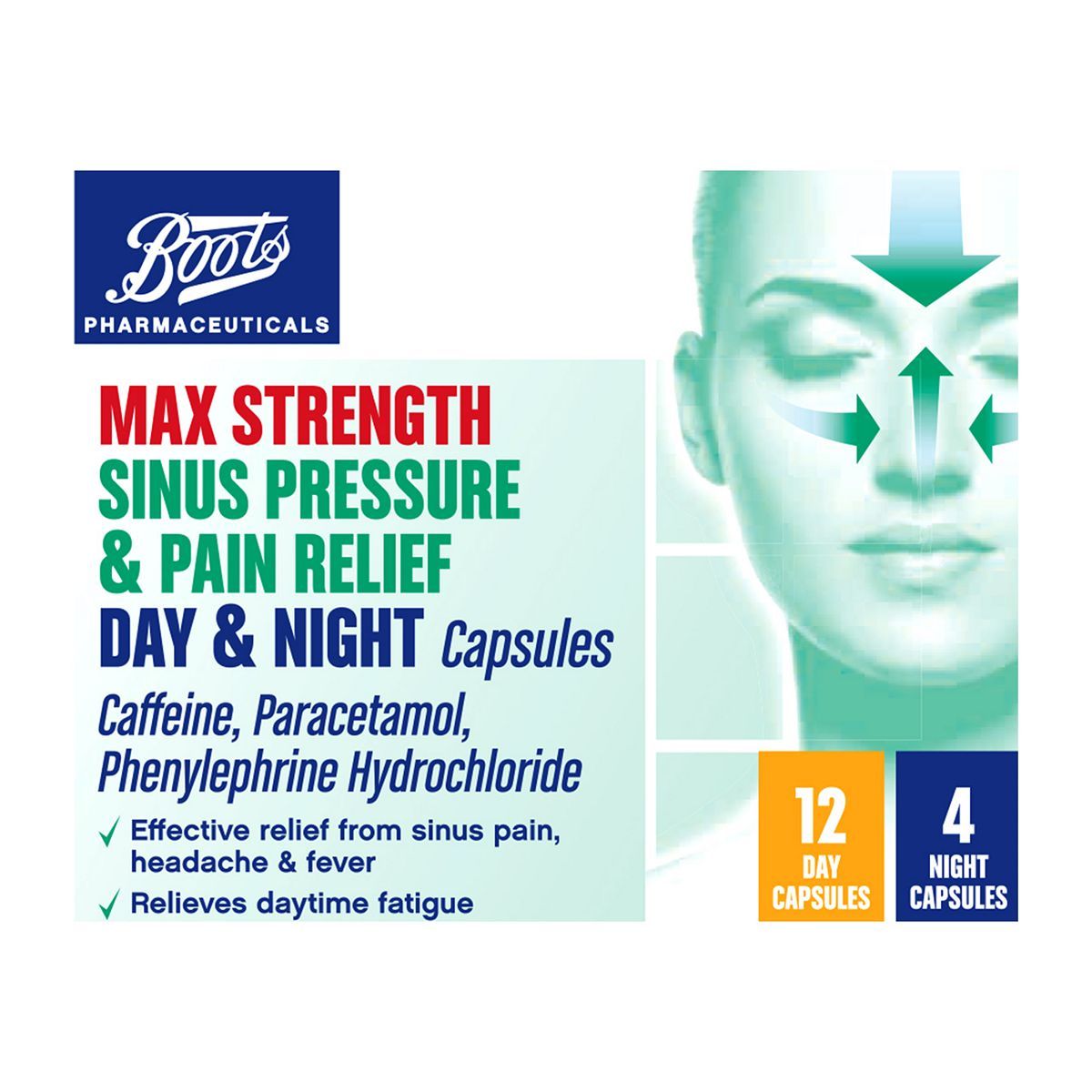 Boots Pharmaceuticals Max Strength Sinus Pressure & Pain Relief Day & Night - 16 Capsules - McGrocer