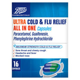 Boots Pharmaceuticals Ultra Cold and Flu Relief All In One 16 Capsules - McGrocer