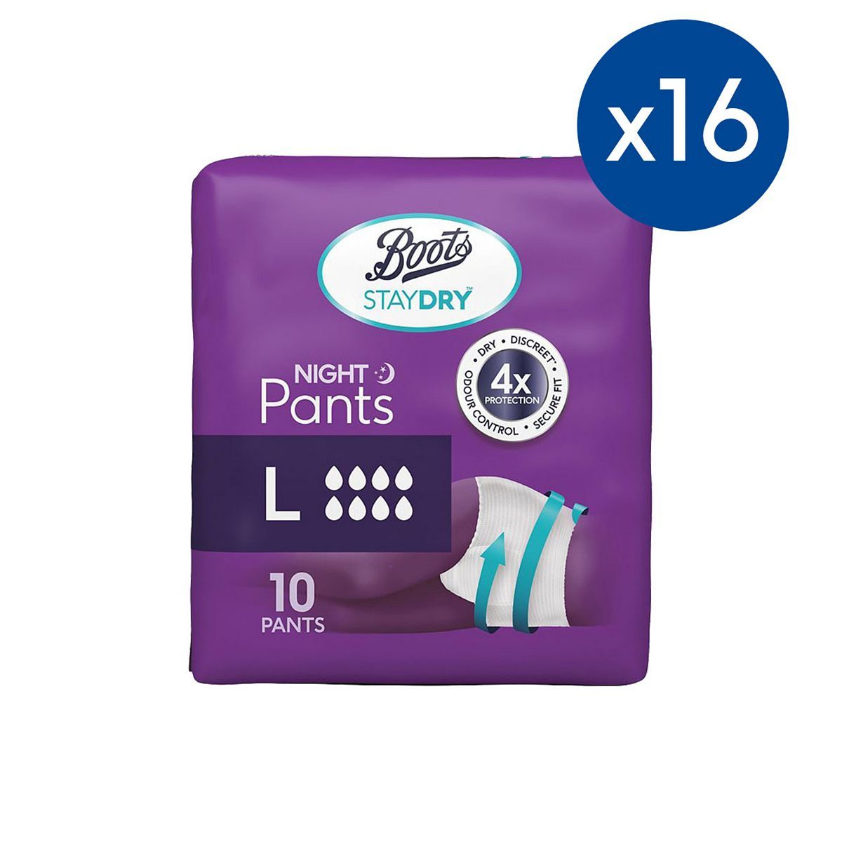 Boots Staydry Night Pants Large - 160 Pants (16 Pack Bundle) - McGrocer